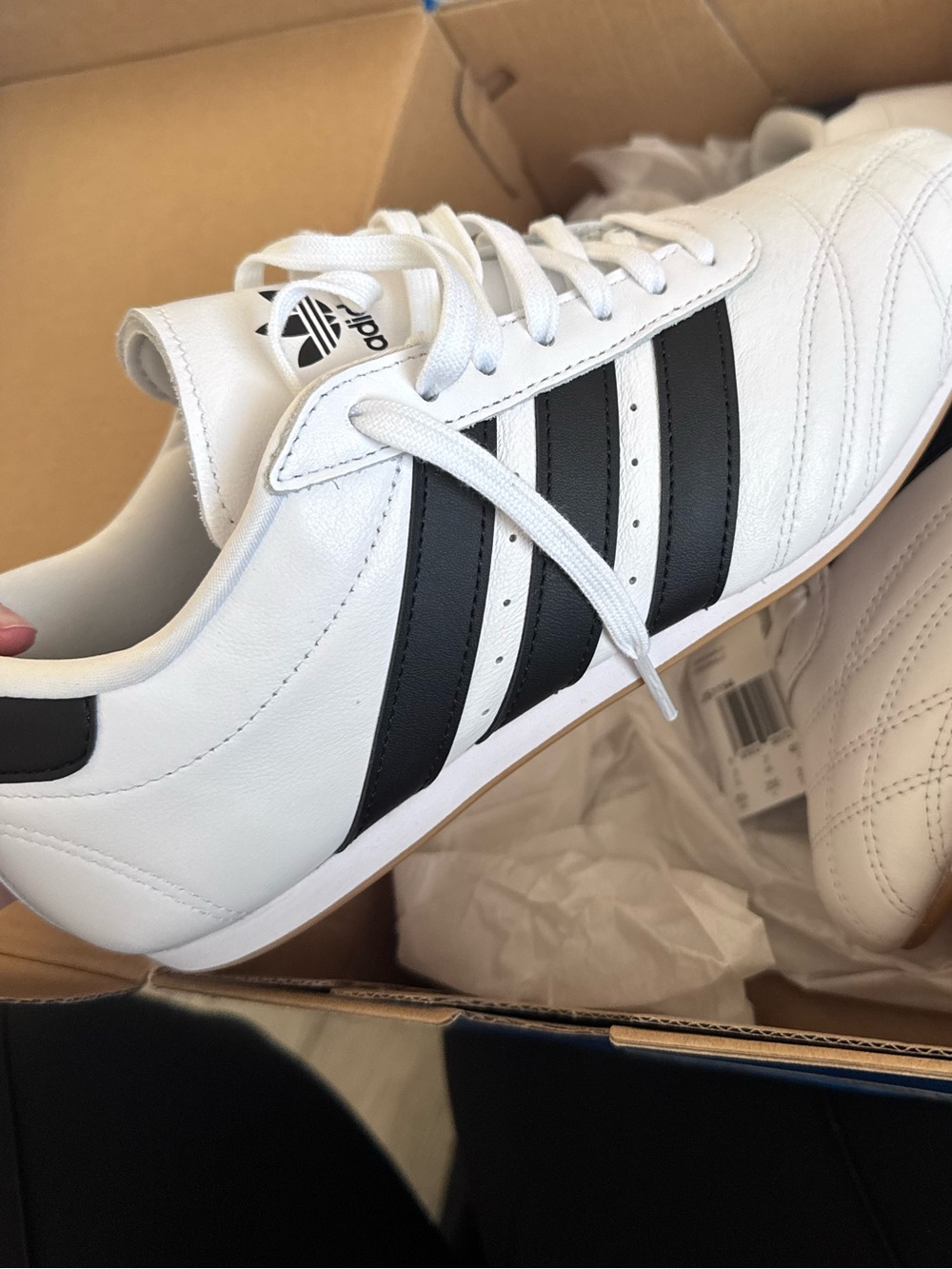 adidas White Leather Sneakers with Black Three-Stripes